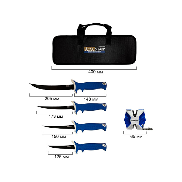 Набор филейных ножей AccuSharp Fillet Knife Kit (4 ножа,точилка,кейс)